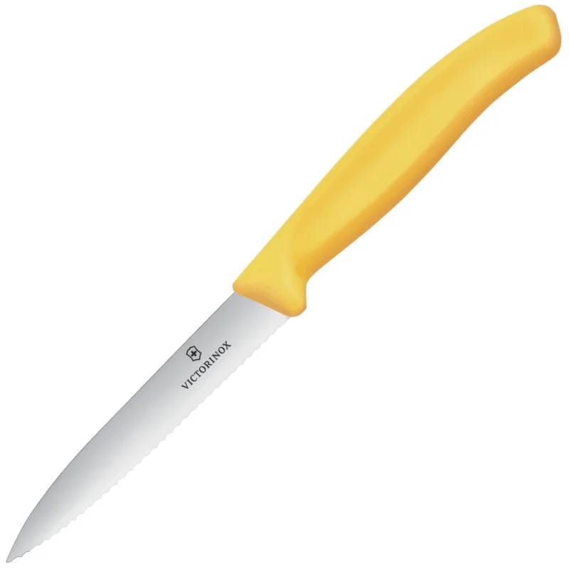 Swiss Classic, nôž na krájanie, 10 cm, vlnitý, špicatá špička, žltý