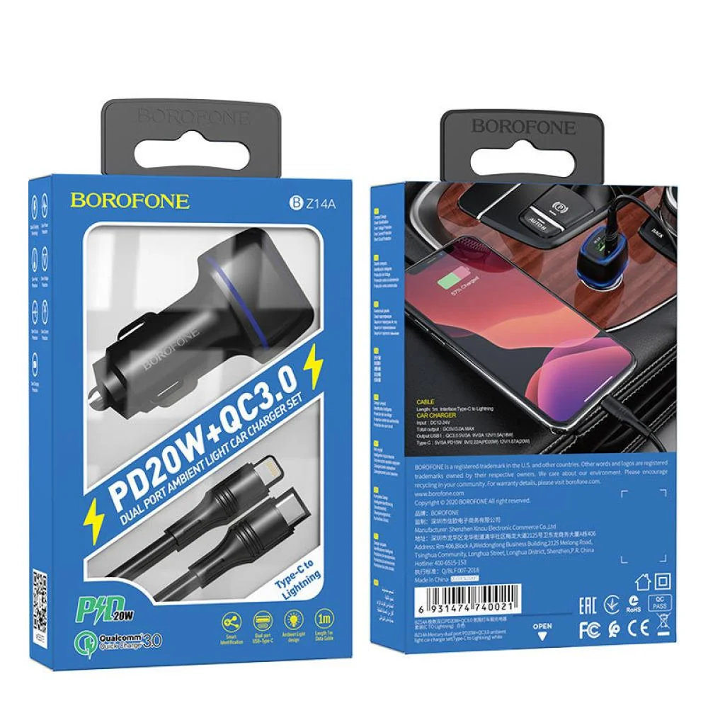 Nabíjačka do auta s káblami USB - USB-C, Lightning 18W, PD20W, kompatibiln