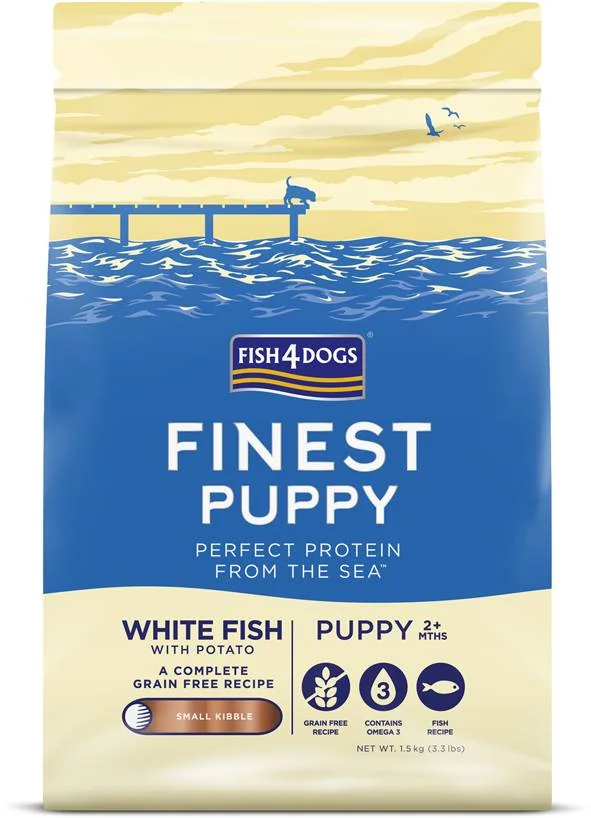 FISH4DOGS Granule malé pre šteniatka Finest biela ryba so zemiakmi 1,5kg, 2m+ 1×1500 g, granule pre šteniatka