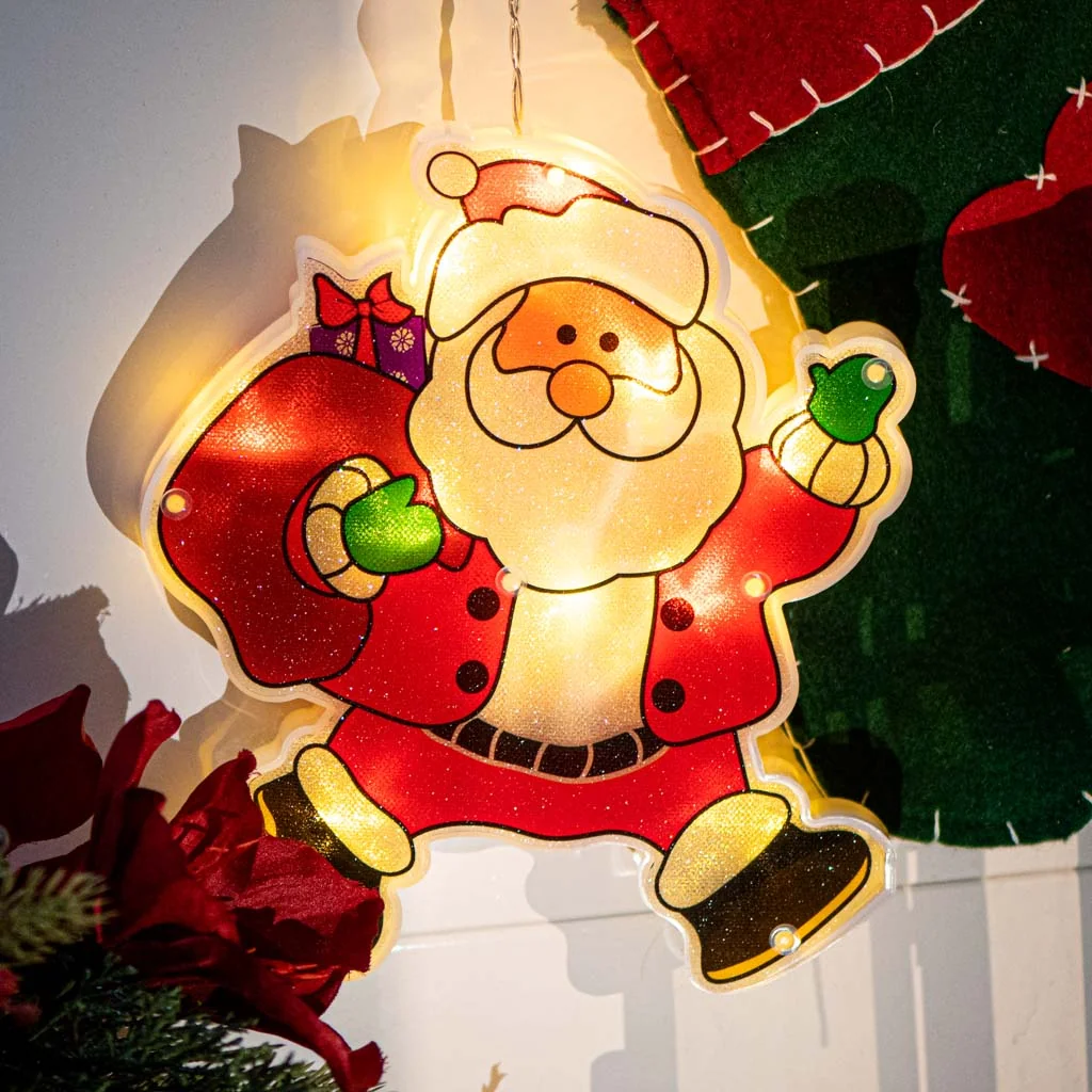 Vianočné dekorácie ozdoby osvetlenie, LED závesná dekorácia Santa Claus s darčekmi