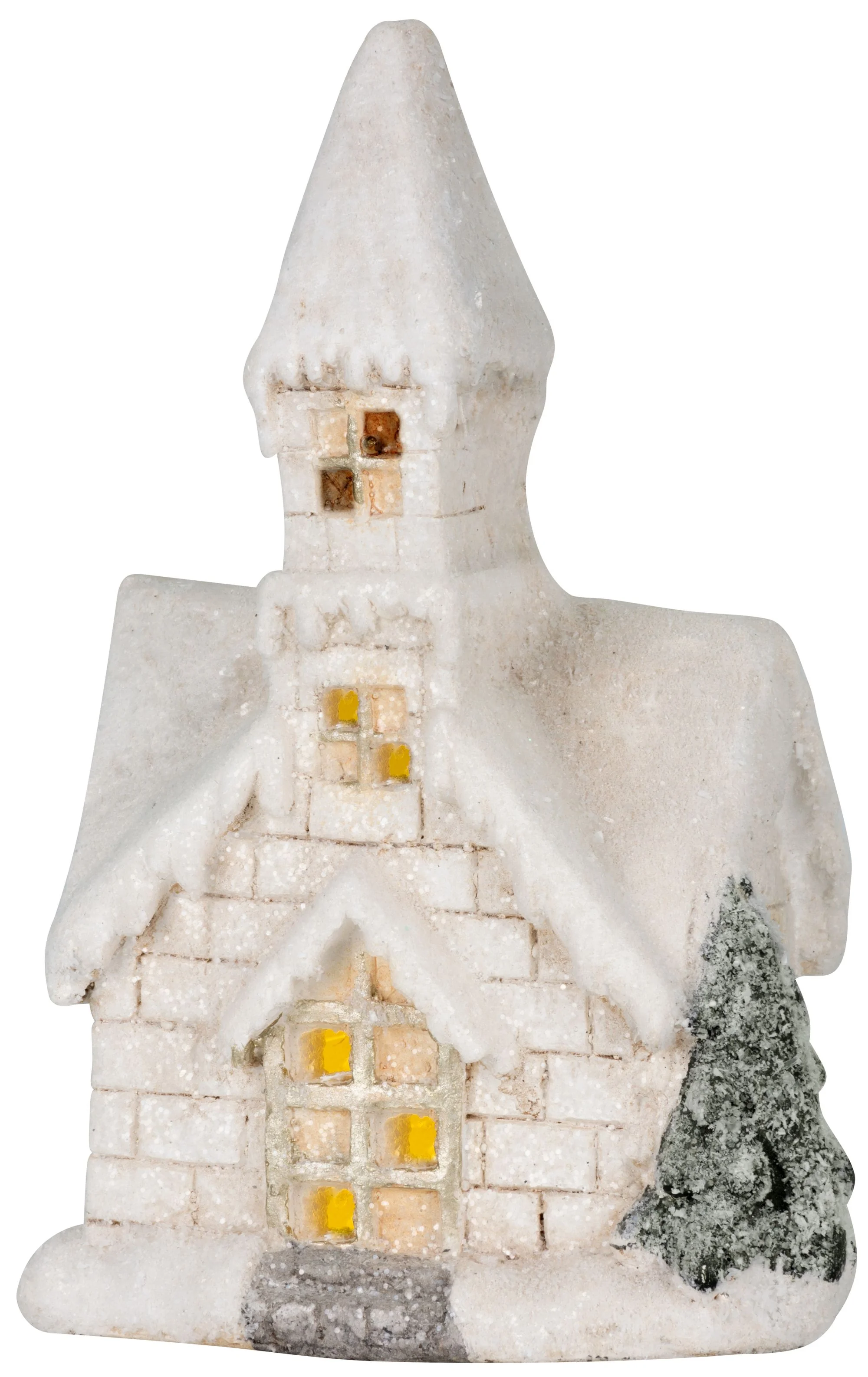 MagicHome vianočný LED kostol, 1 ks Keramika, 3 LED žltá, 3xAAA, interiér, 17x11x27 cm