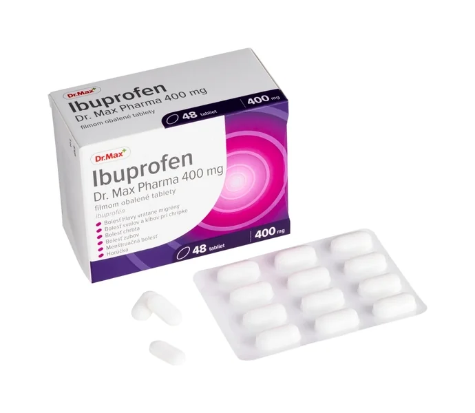 Dr. Max Pharma Ibuprofen 400 mg filmom obalené tablety 1×48 tbl, tlmí bolesť, zápal a znižuje horúčku