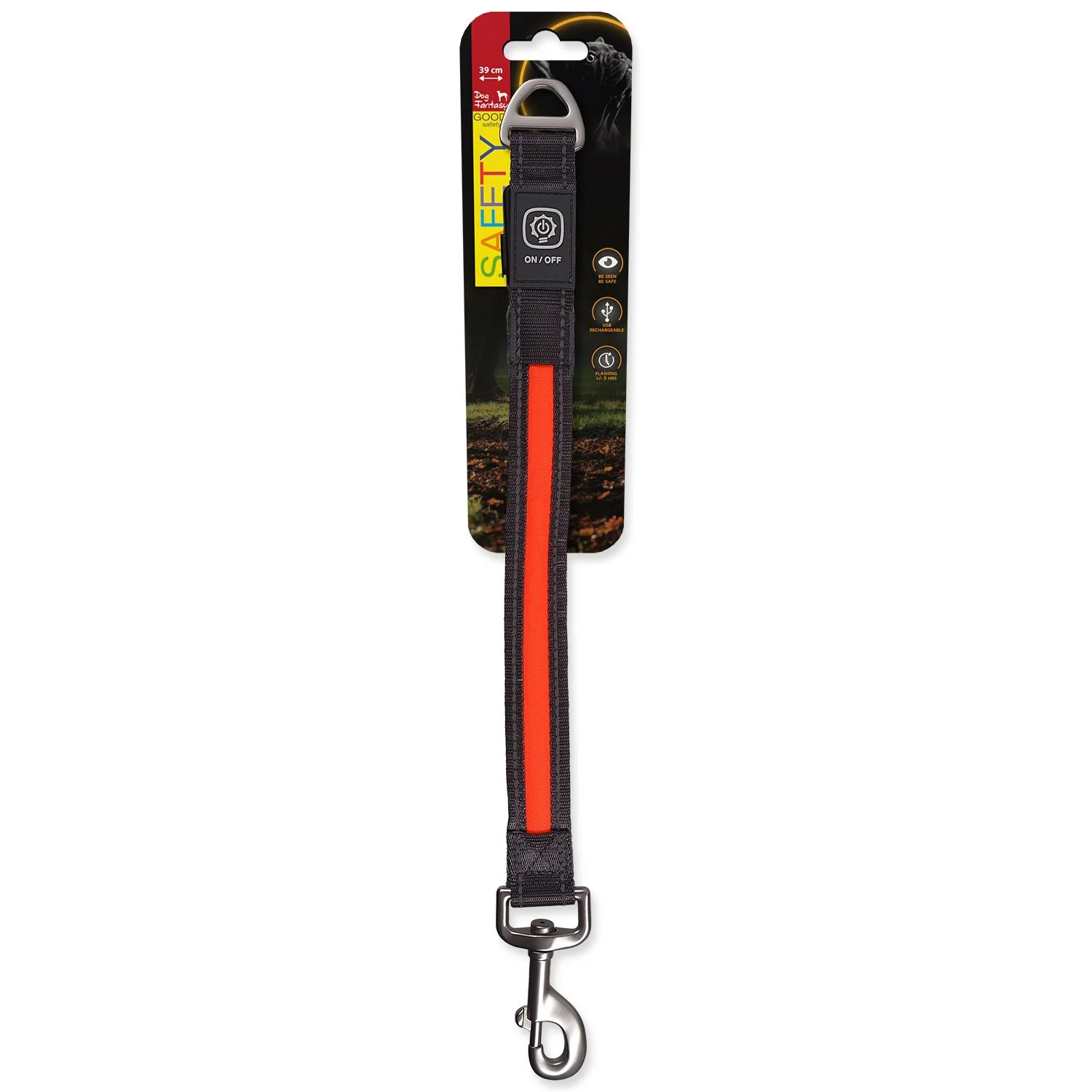 Vodítko Dog Fantasy USB LED nylonové prepínacie svietiace oranžové 2,5x39cm