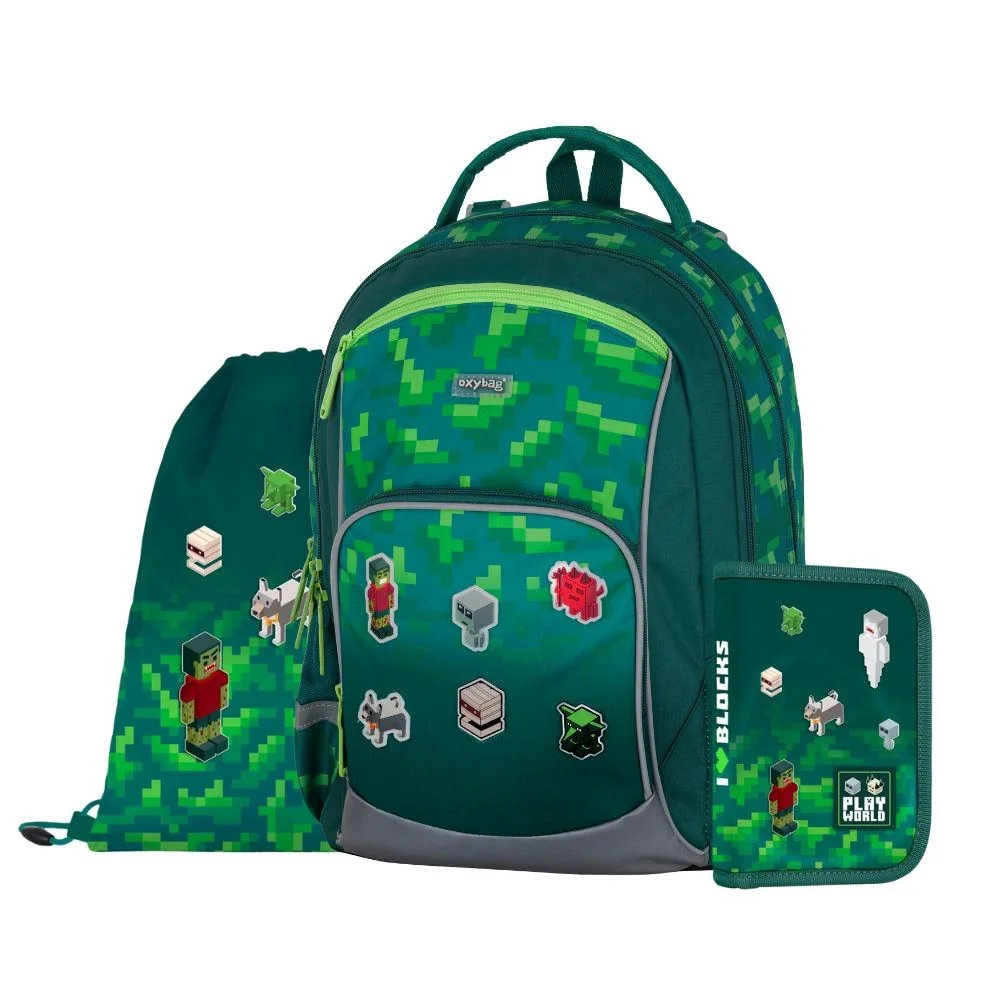 Školský set OXY GO Playworld, 3-dielny modro-zelený