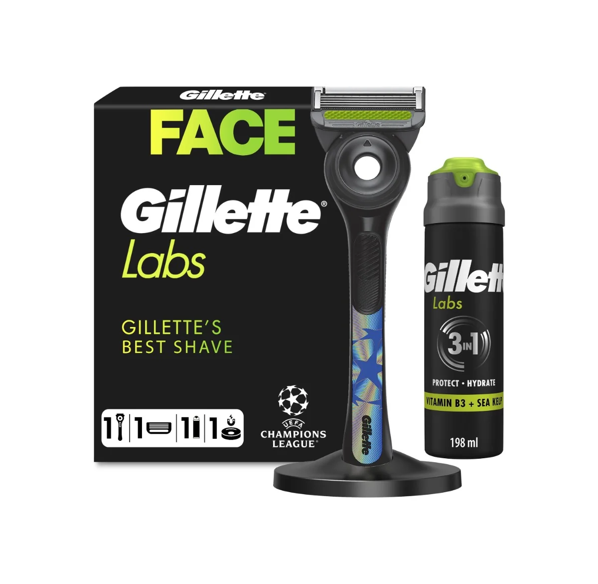 Gillette Labs darčeková sada: pánsky holiaci strojček, hlavica, stojanček, gél na holenie 1 set