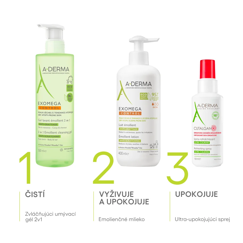 A-DERMA EXOMEGA CONTROL GEL LAVANT ÉMOLLIENT 2EN1 1×500 ml, umývací detský gél