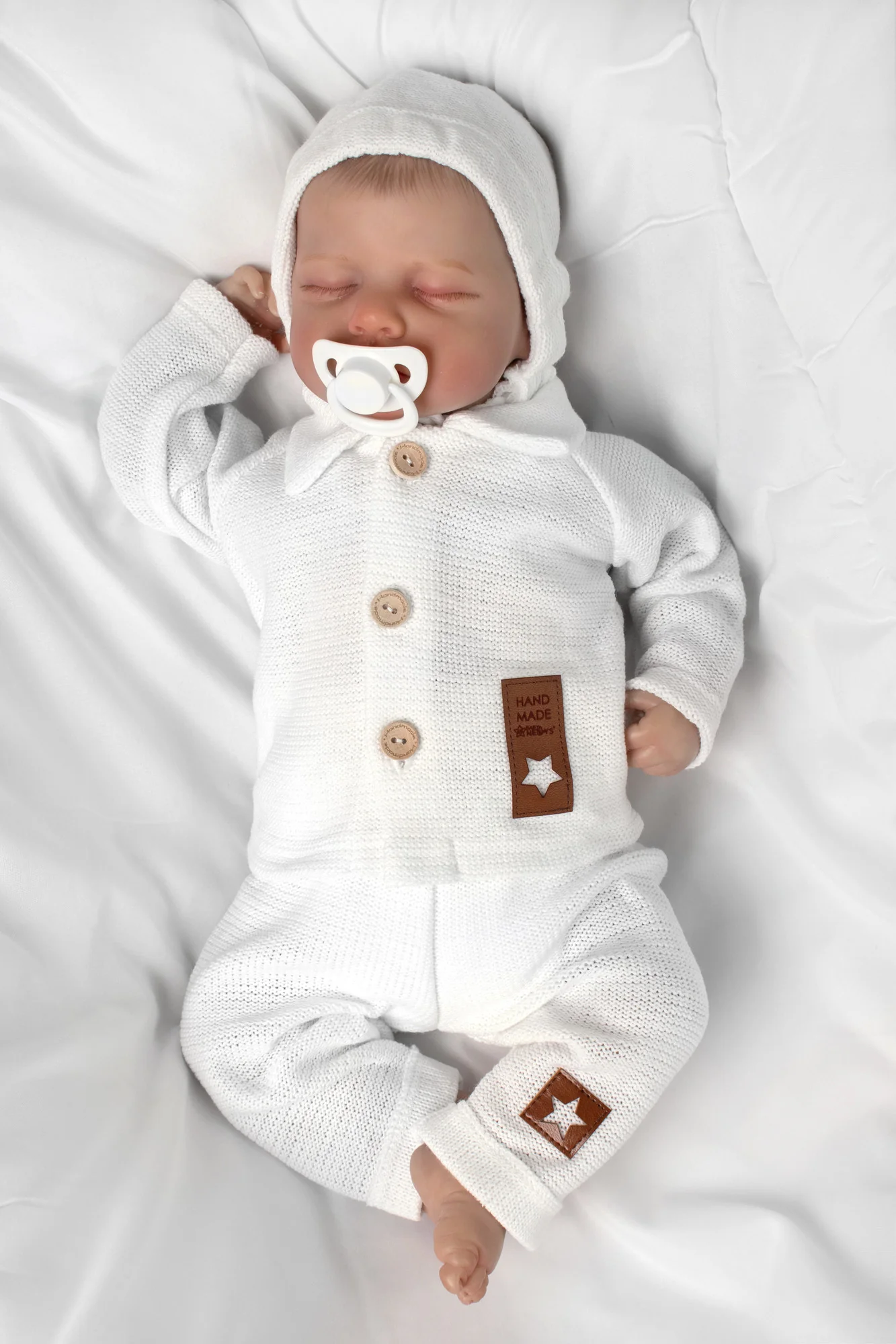 Pletené nohavice Hand Made Boy, Baby Nellys, biele
