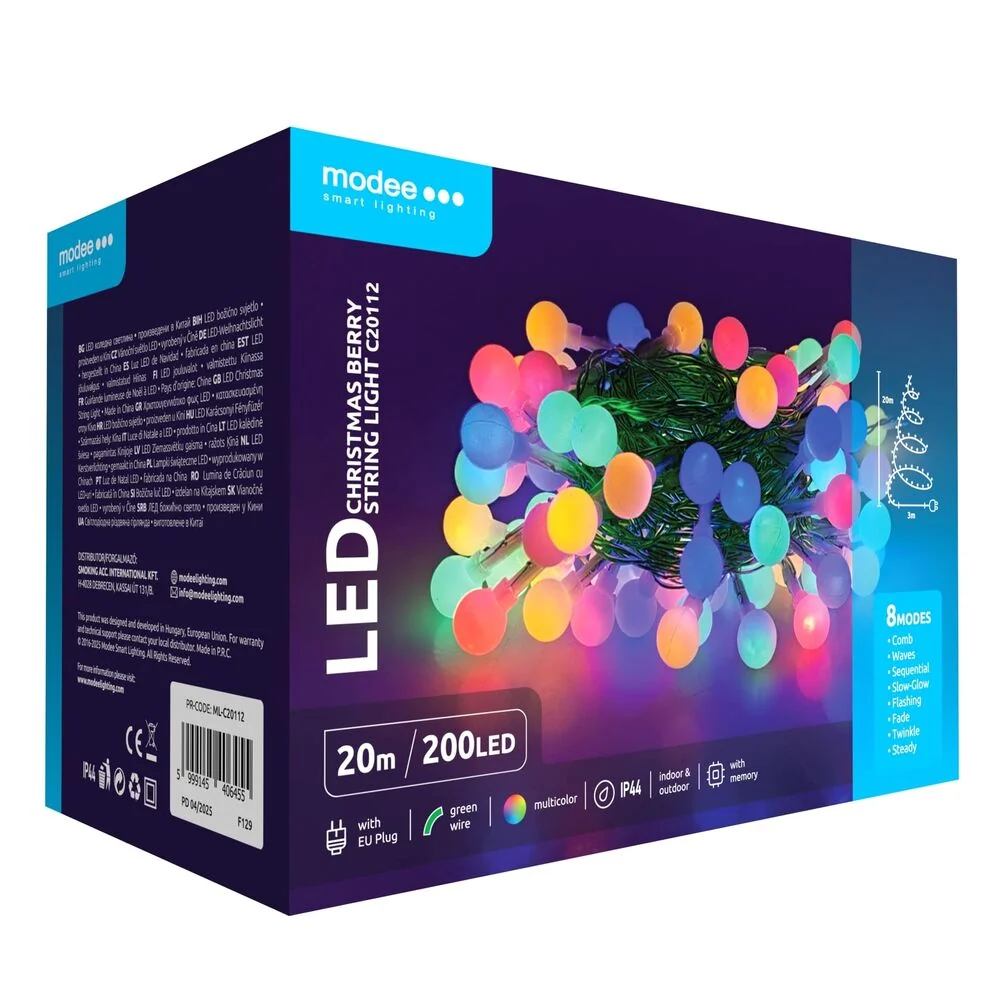 Modee Lighting LED vianočná reťaz 200 LED 20m RGB bobule