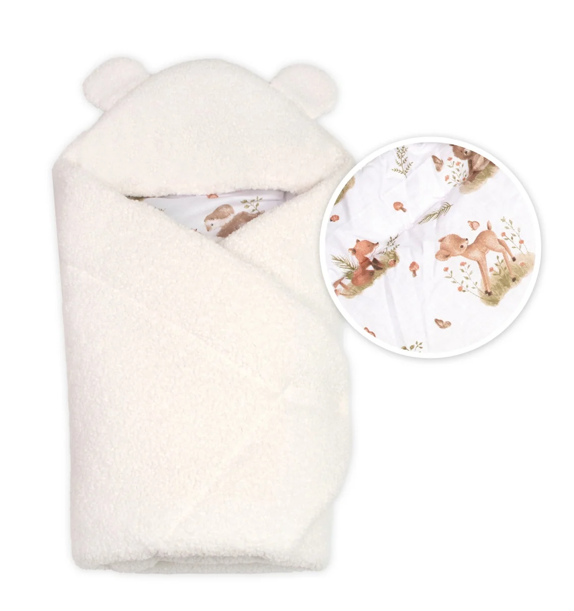 Baránková zavinovačka s kapucňou bavlna/baránok, Teddy - Srnka smotana
