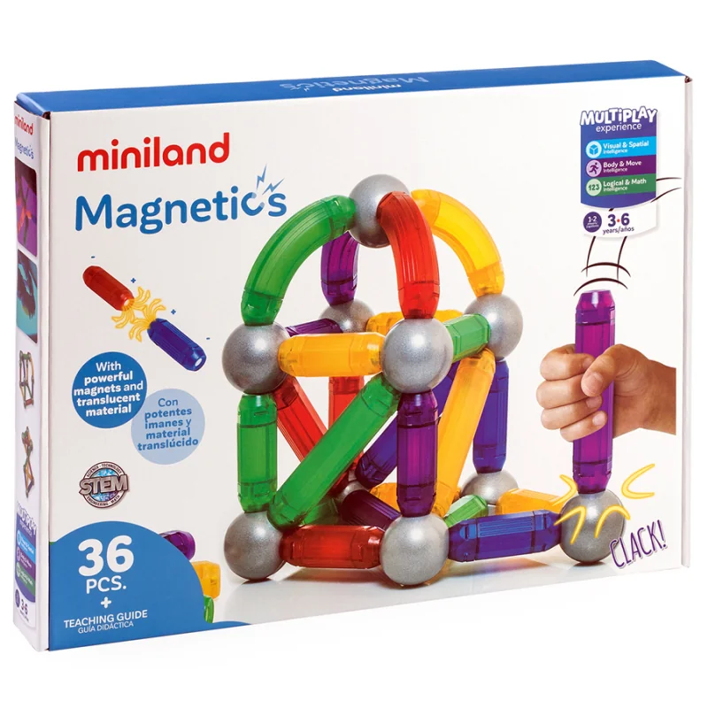 Miniland Magnetics, Magnetická stavebnica,   sada s 36 časťami, 3-6 rokov, 