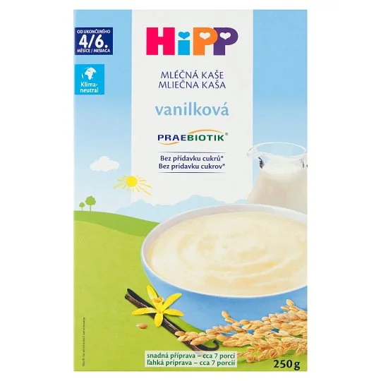 HiPP Mliečna prvá kaša PRAEBIOTIK vanilková, od ukončeného 4. mesiaca 250g