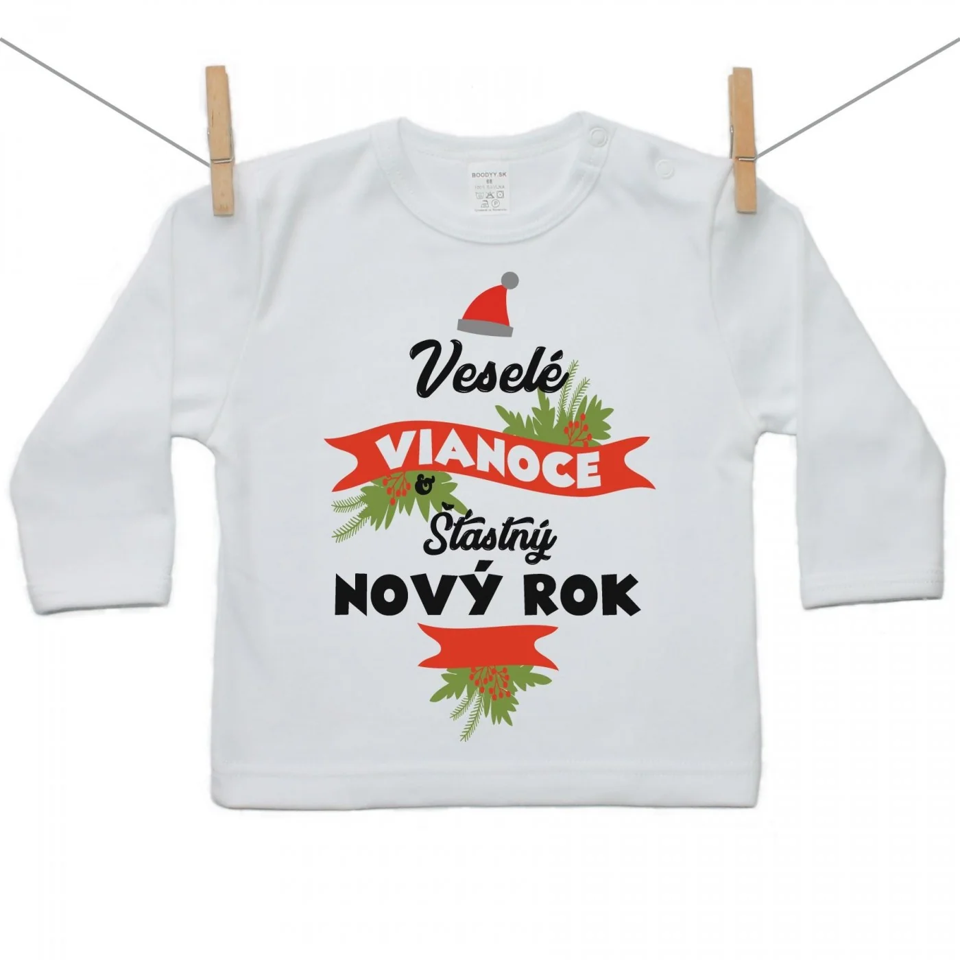Boodyy Tričko s dlhým rukávom Veselé Vianoce a šťastný nový rok Veľkosť: 134