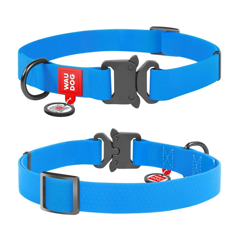 Vode odolný obojok WAU DOG modrý, Obvod krku: 31-49cm, šírka: 25mm