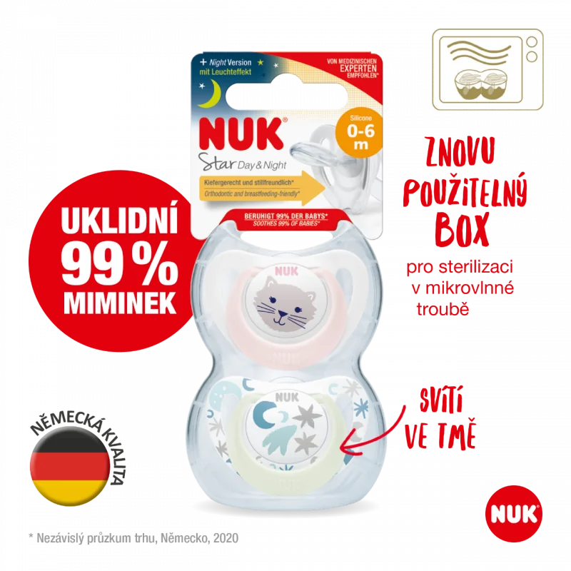 NUK CUMLIK STAR DEN & NOC 0-6M 2KS 1×2 ks, cumlík 0-6m