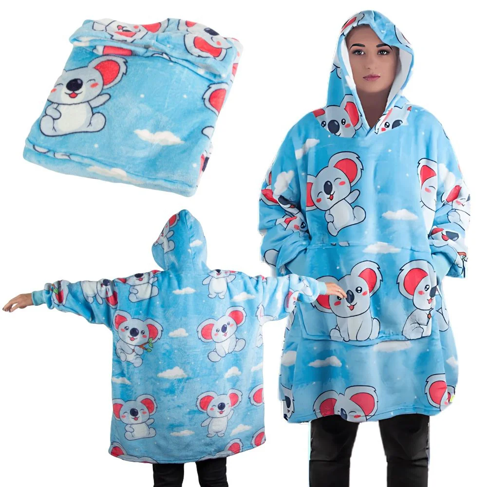 Teplá mikina Koala oversize deka XXL – modrá s hrubou kožušinou