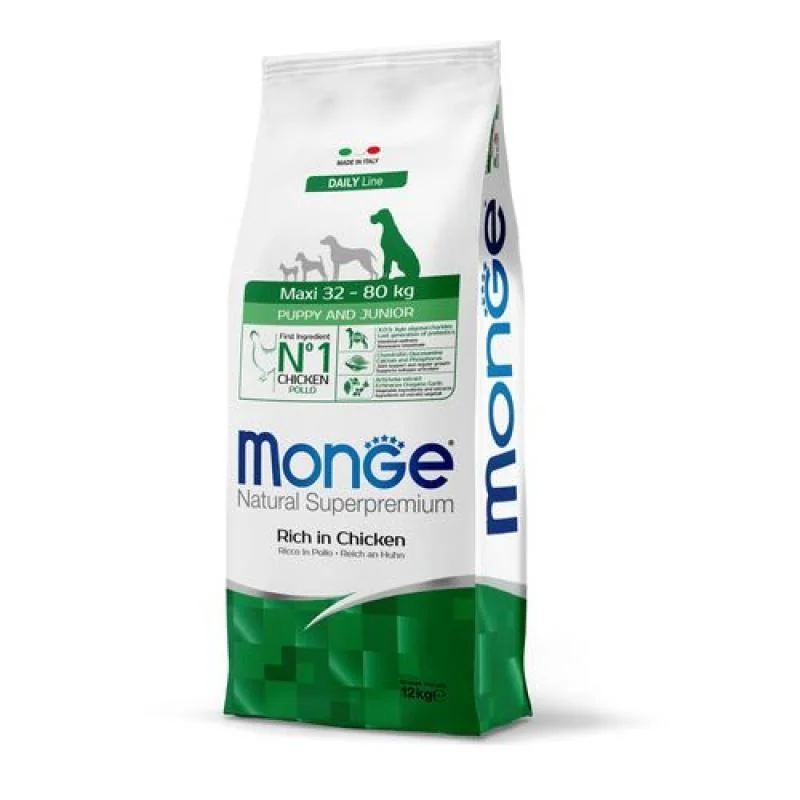 MONGE Natural Superpremium Maxi Puppy 12kg krmivo s kuracím pre šteňatá veľkých plemien