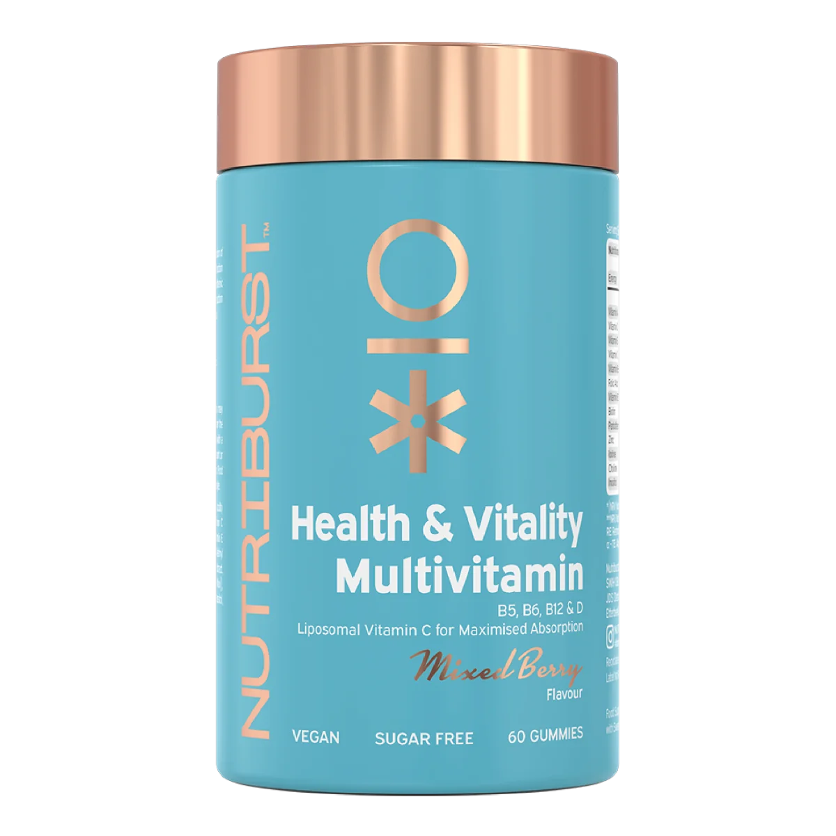 Nutriburst Premium Health & Vitality gummies s vitamínmi A, B5, B6, B12, C, D, E, biotínom a zinkom, príchuť lesné ovocie 60 ks