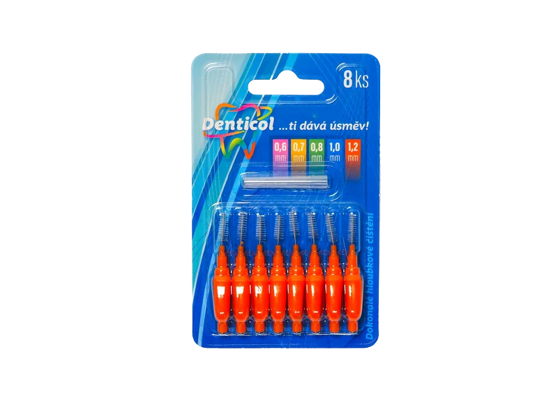 Denticol vel. 1,2mm, medzizubná kefka s plochou rukoväťou 1×8 ks, medzizubná kefka