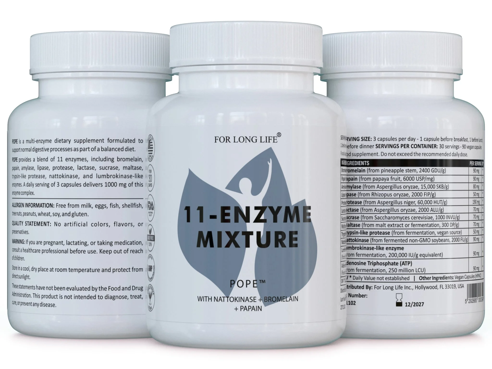 For Long Life POPE komplex 11 enzýmov na podporu trávenia a vstrebávania živín Zmes 11 tráviacich a proteolytických enzýmov