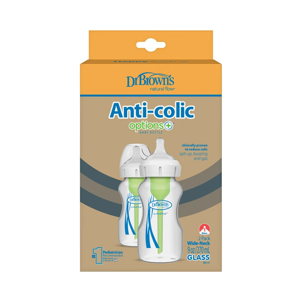 Dojčenská Antikoliková fľaša Options+ SKLENENÁ Wide-Neck  270ml 2 ks (WB92700-P2)