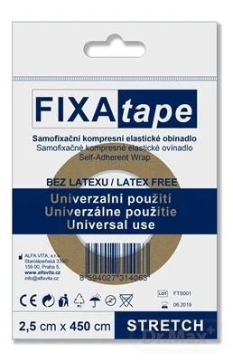 FIXAtape samofixačné elastické ovínadlo STRETCH 1×1 ks, kompresné, bez latexu 2,5cm x 450cm