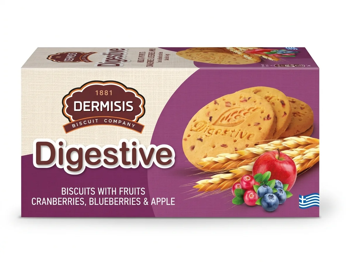 Dermisis Digestívne sušienky s brusnicami a čučoriedkami 180 g jablko, celozrnná múka