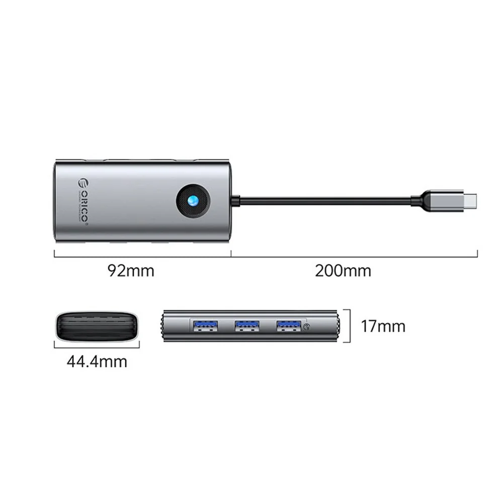 Orico PW11 HUB adaptér USB-C - 3x USB 3.0 / 2x USB-C / HDMI 4K 0.2 m, čierny