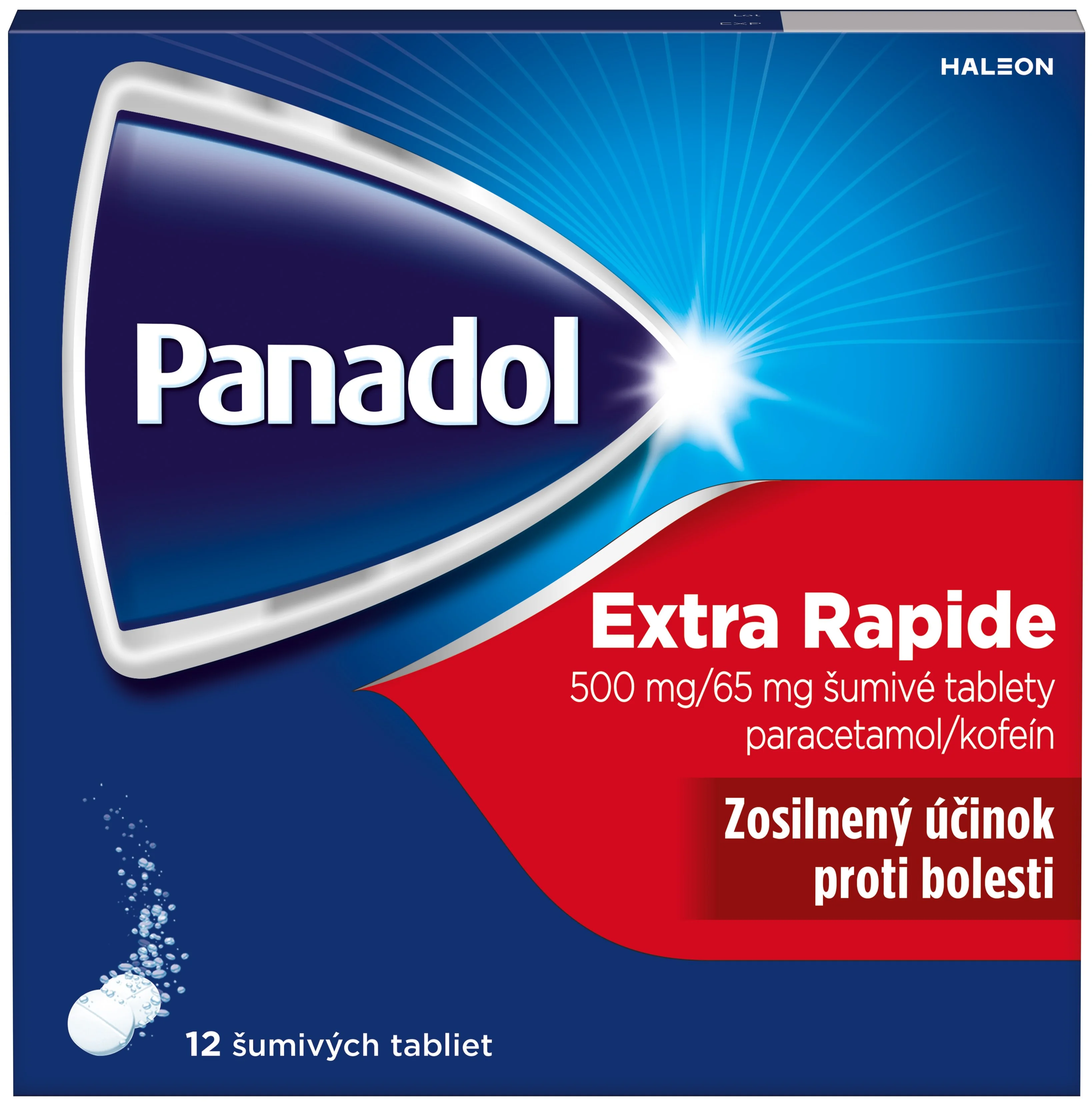Panadol Extra Rapid šumivé tablety s koefeínom 1x12 tbl, proti bolesti a horúčke