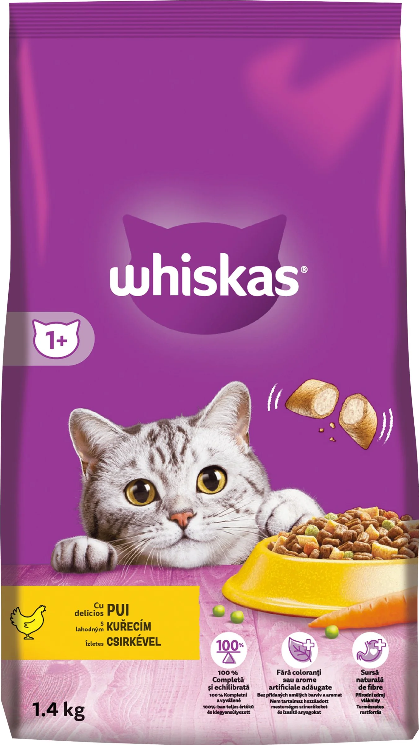 WHISKAS Granule pre dospelé mačky s kuracím mäsom 1×1,4kg, granule pre dospelé mačky