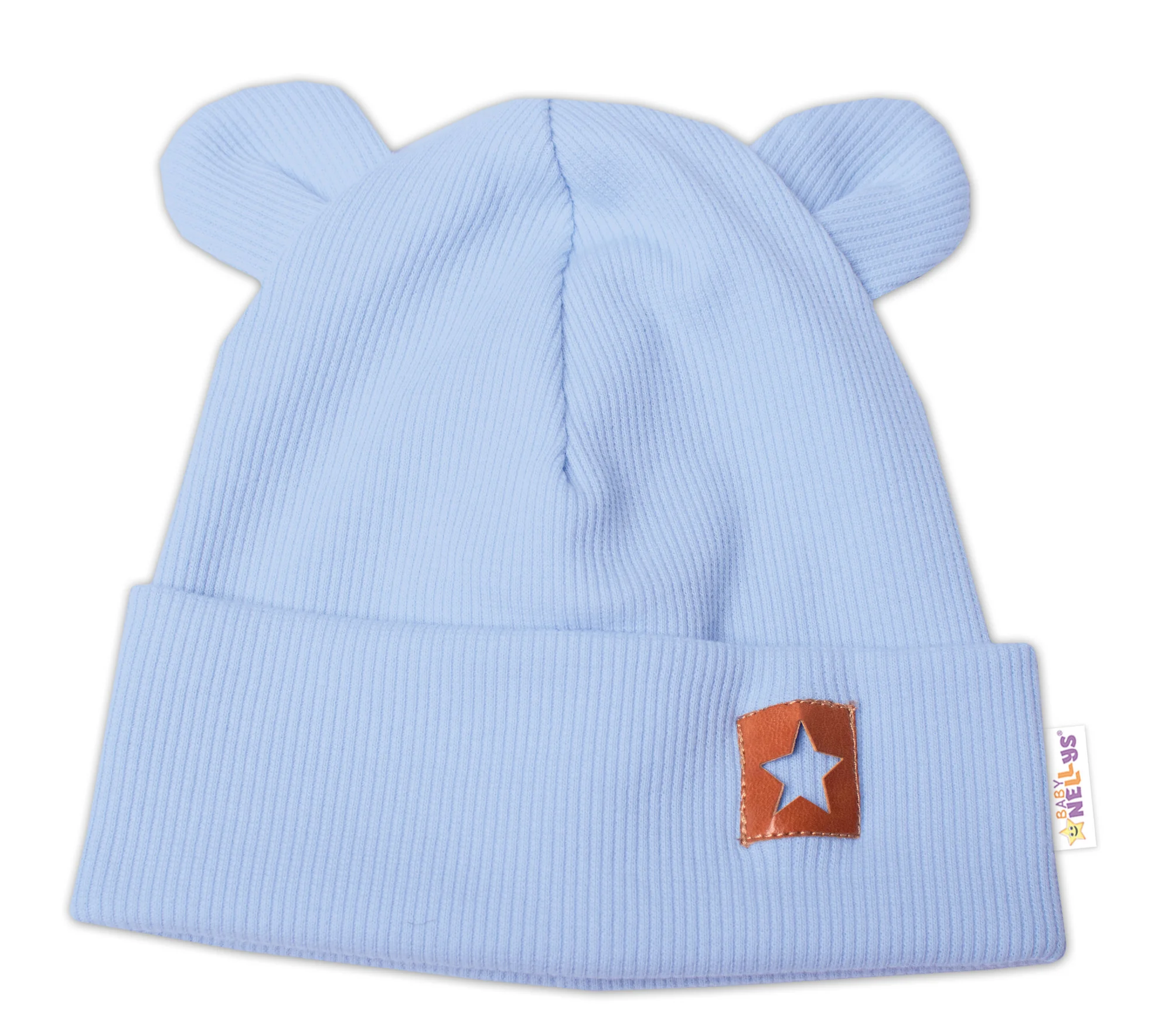 Baby Nellys Rebrovaná dvojvrstvová čiapka s uškami TEDDY - sv. modrá 