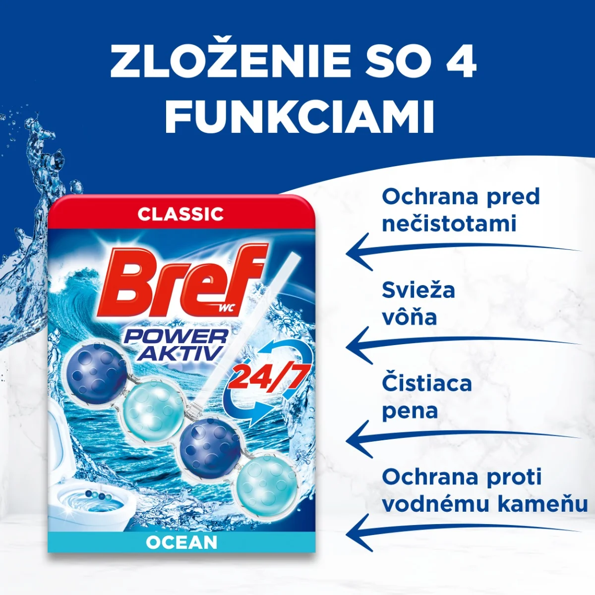 Bref Power Aktiv tuhý WC blok Ocean 3×50 g, WC blok