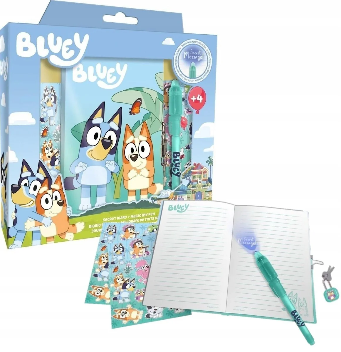 Kids Euroswan Zápisník A6 Bluey so zámkom, UV perom a nálepkami