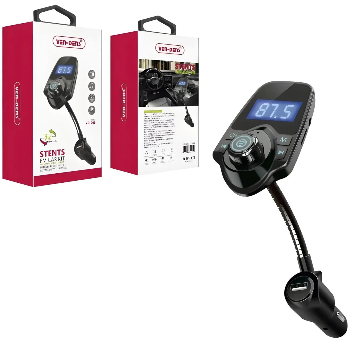 Bluetooth FM Transmitter Handsfree Kit - Čierna
