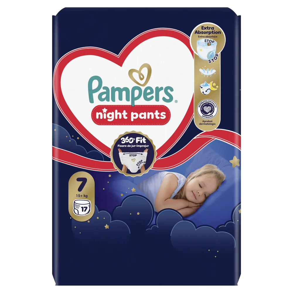 Pampers Pants Night plienkové nohavičky veľkosť 7, 15kg+ 17 ks