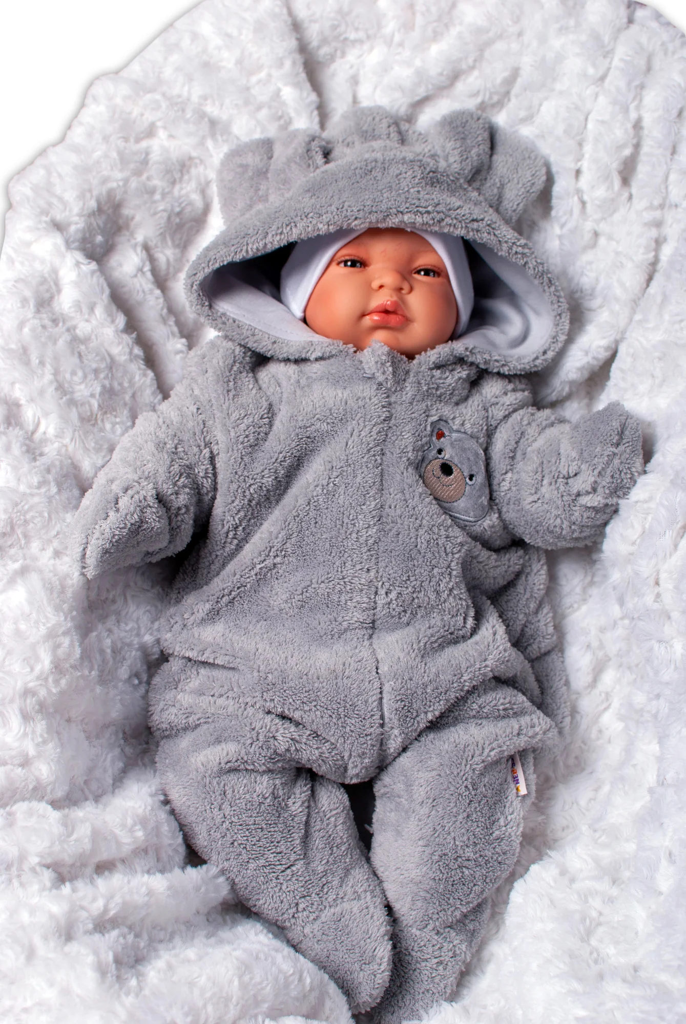Baby Nellys Chlpáčkový overal Luna s kapucňou + rukavičky, Macko, hnedý, veľ. 68
