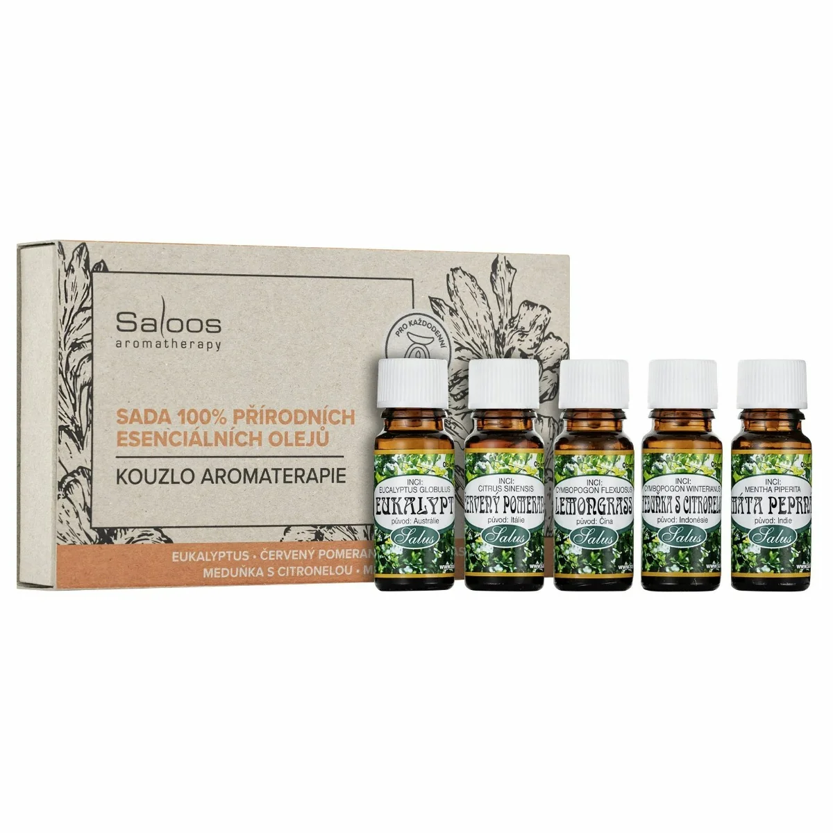 SALOOS Kúzlo aromaterapie-sada 100% prírodných éterických olejov 1×1 ks, sada éterických olejov
