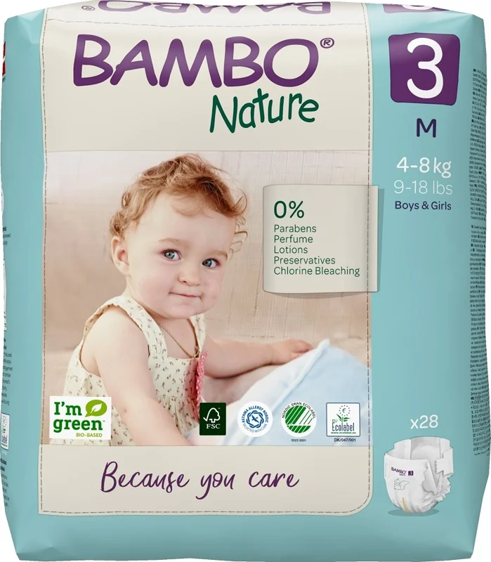 BAMBO Nature Plienky jednorazové 3 M (4-8 kg) 28 ks 1×28 ks