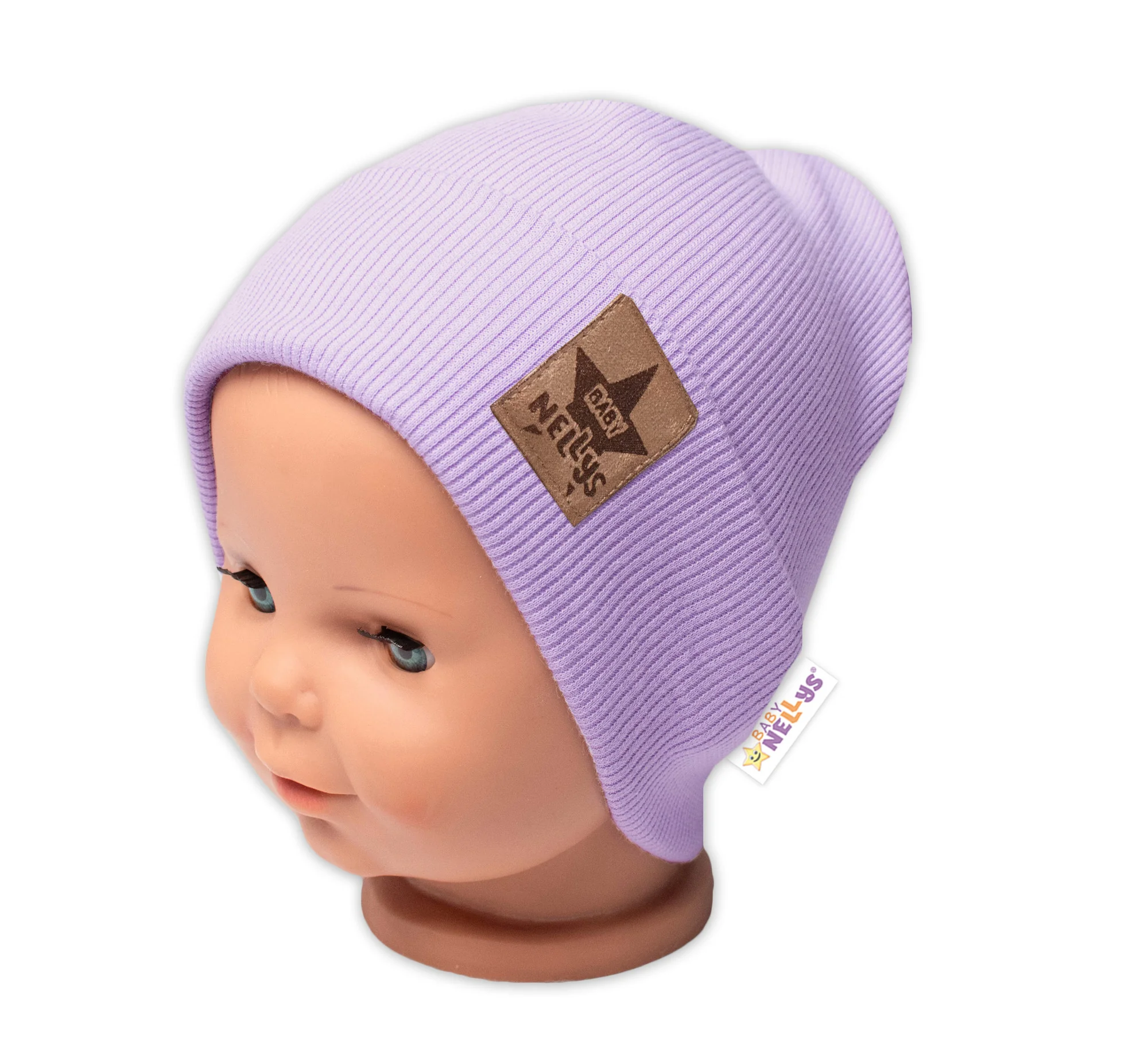 Baby Nellys Rebrovaná dvojvrstvová čiapka s lemom - lila