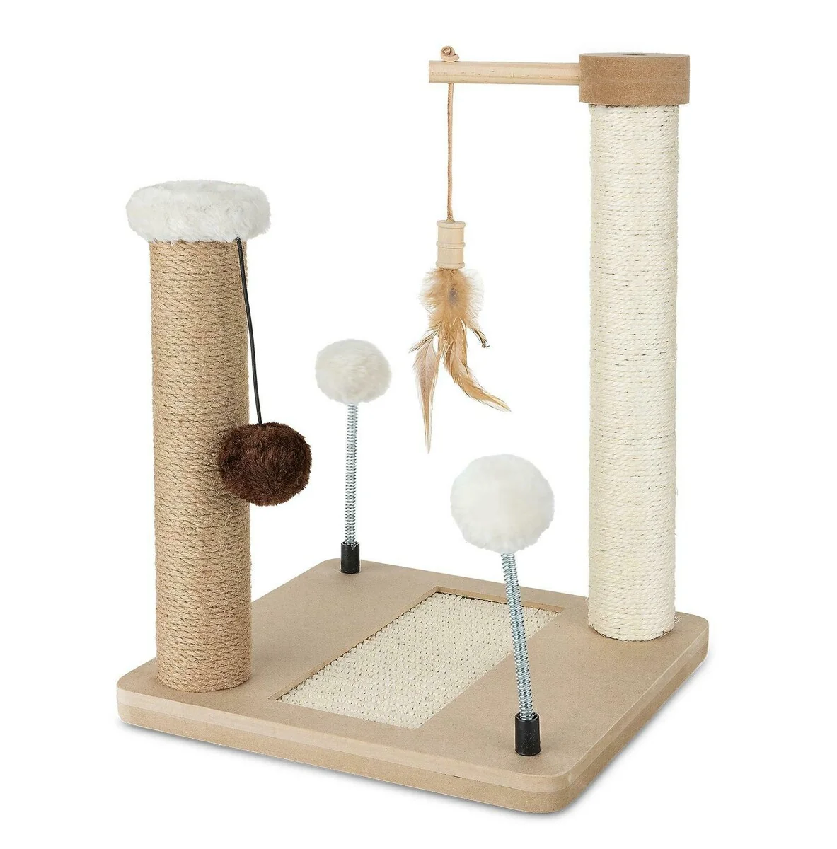 Škrabadlo pre mačky Cat Tree 40 cm – MDF, sisal, juta, guličky na pružinách a šnúrkach