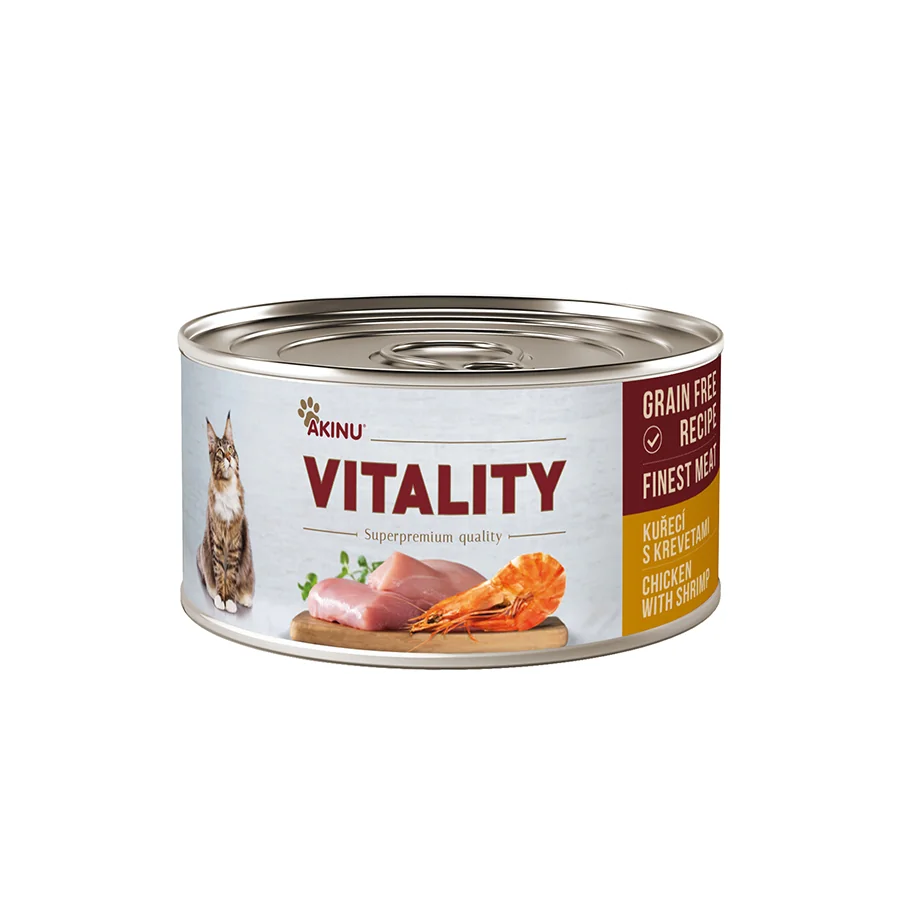 Akinu VITALITY Kuracie mäso a krevety v konzerve pre mačky 10 x 70 g