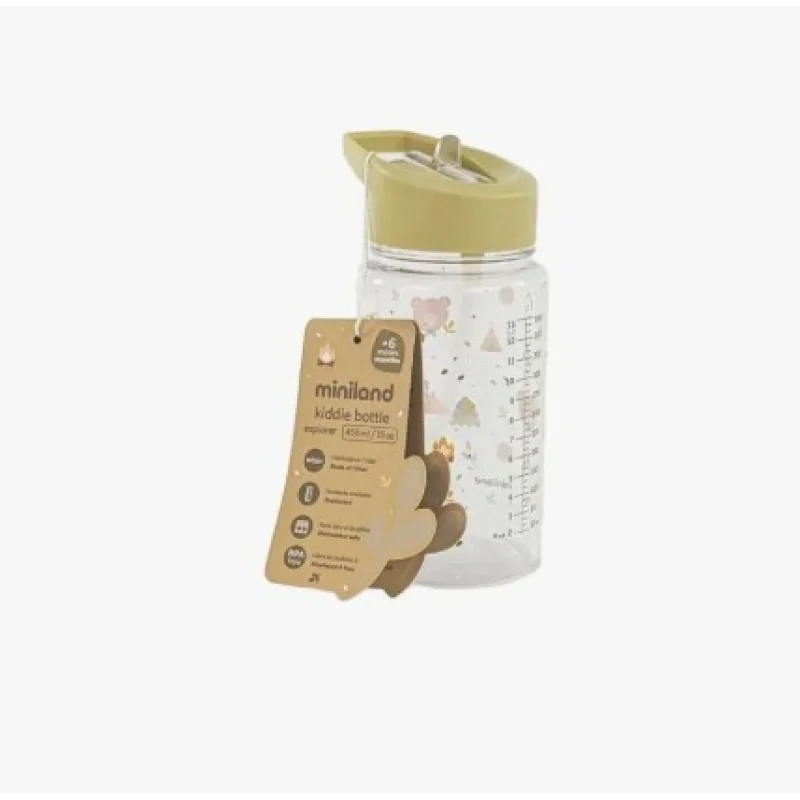 Miniland Kiddie Bottle Explorer detská fľaša so slamkou 450 ml, Tritan, medveď ML89713