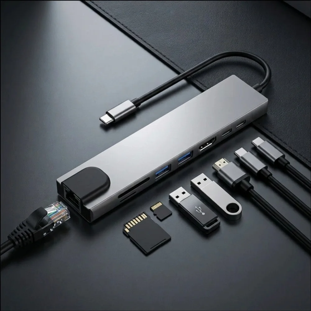 Tech-Protect HB09 USB-C HUB adaptér 8in1, šedý