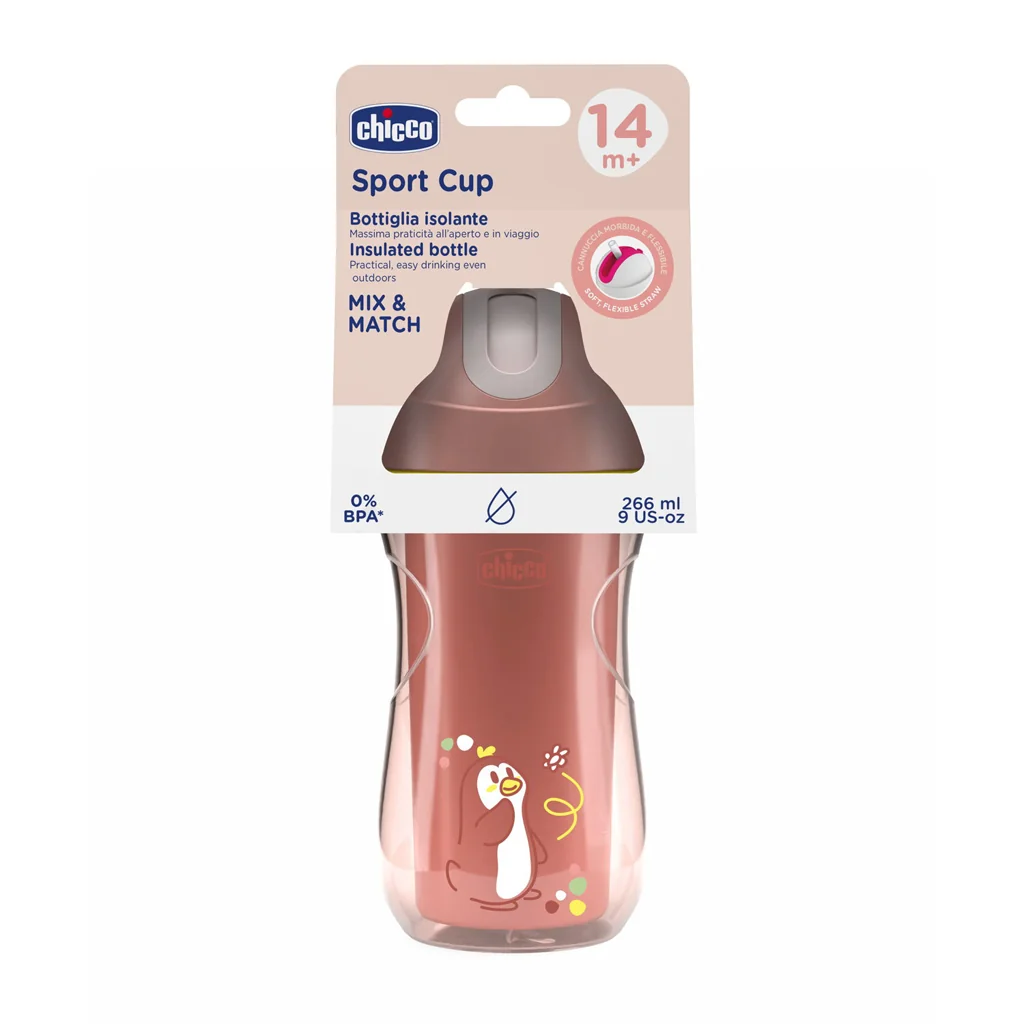 CHICCO Hrnček Sport termo so slamkou pink, 14m+ 1x1 ks
