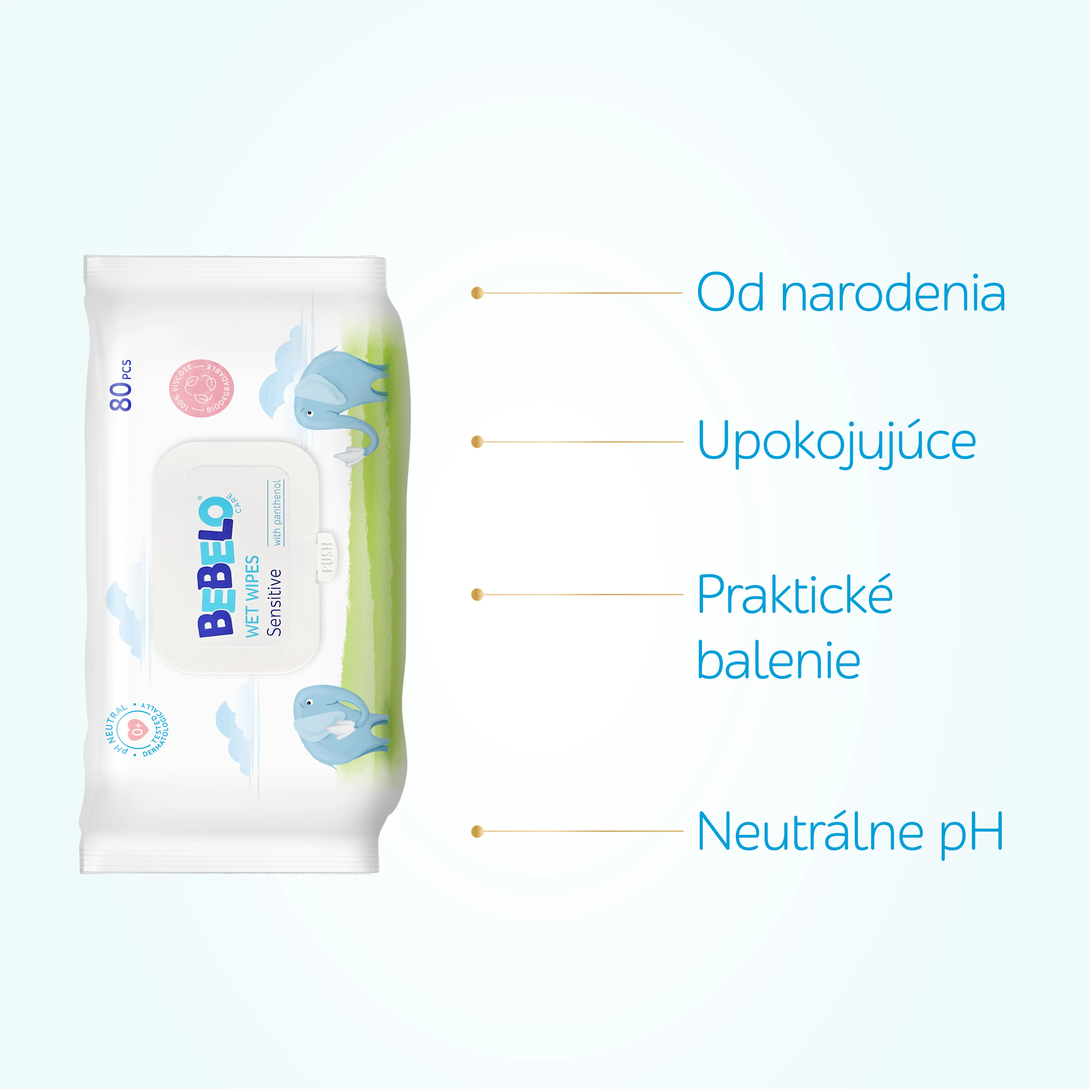 BEBELO Wet Wipes Sensitive 1×80 ks, detské vlhčené obrúsky