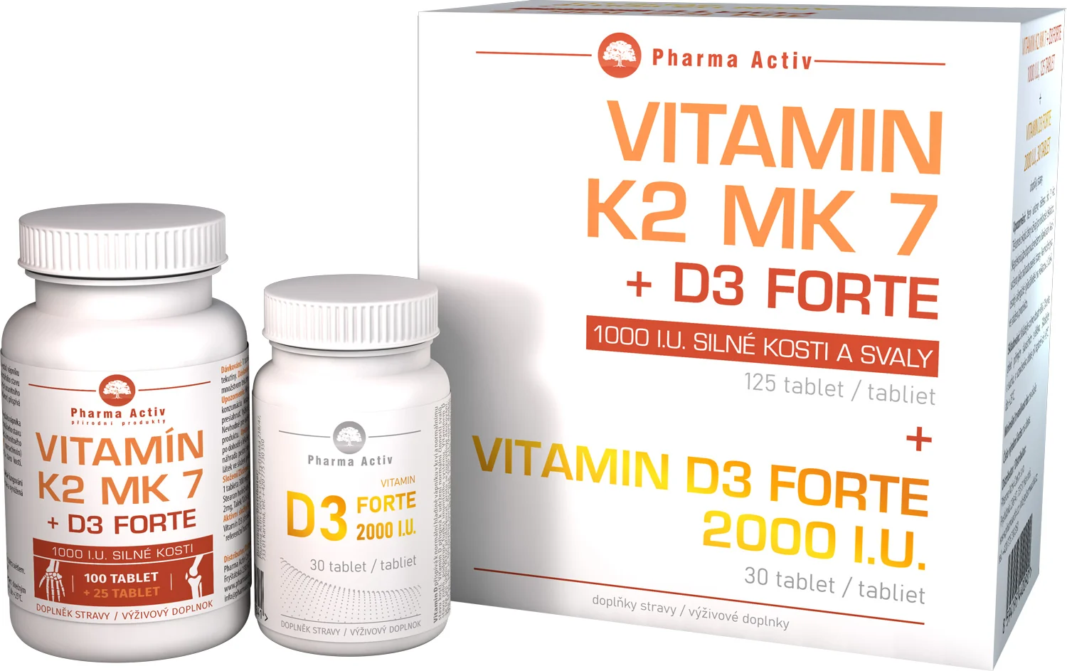 Vitamín K2 MK 7 + D3 FORTE 1000 I.U. tbl 125 ks + Vitamín D3 Forte 2000 I.U. 125+30 tbl