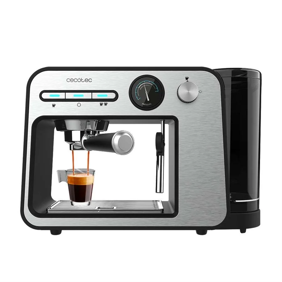 Cecotec Cafetera Power Espresso 20 Square Pro Kávovar Cecotec, pákový, 1450 W, 20 barov, Thermoblok, barometer, nap. tryska, nerez