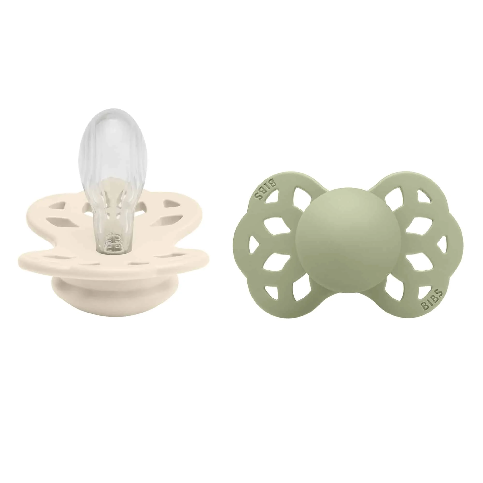 BIBS Infinity symetrické cumlíky zo silikónu 2ks veľkosť 2 - Ivory / Sage