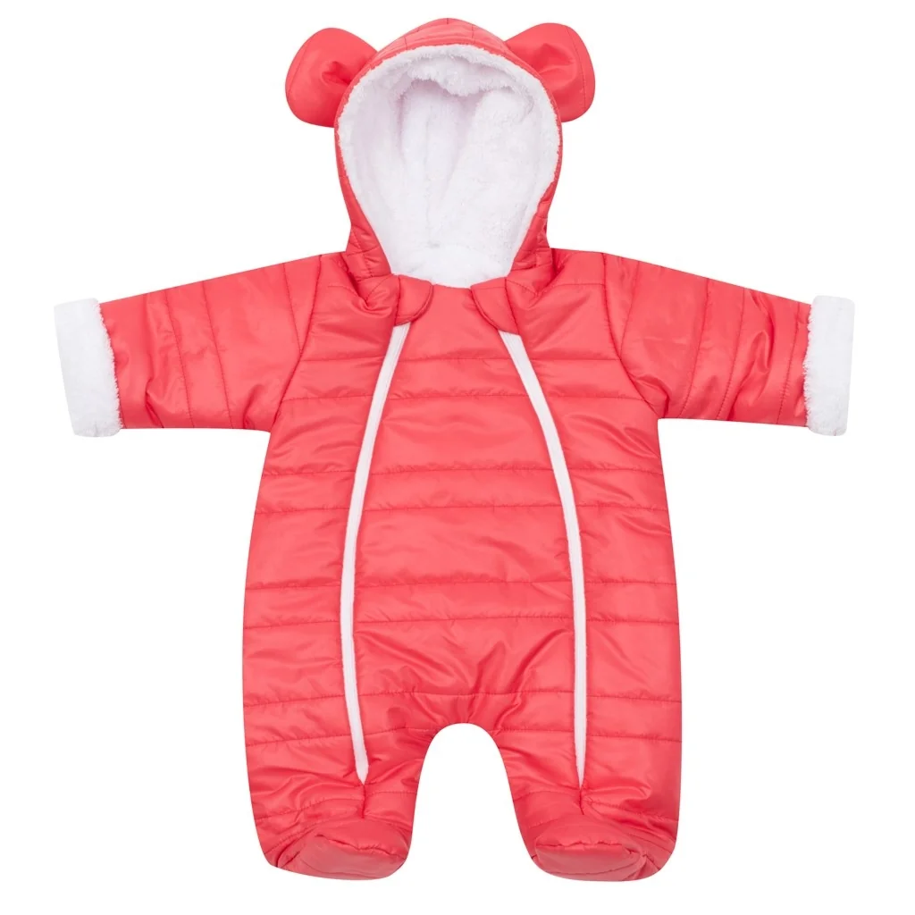 Zimná dojčenská kombinéza s kapucňou s uškami New Baby Pumi red