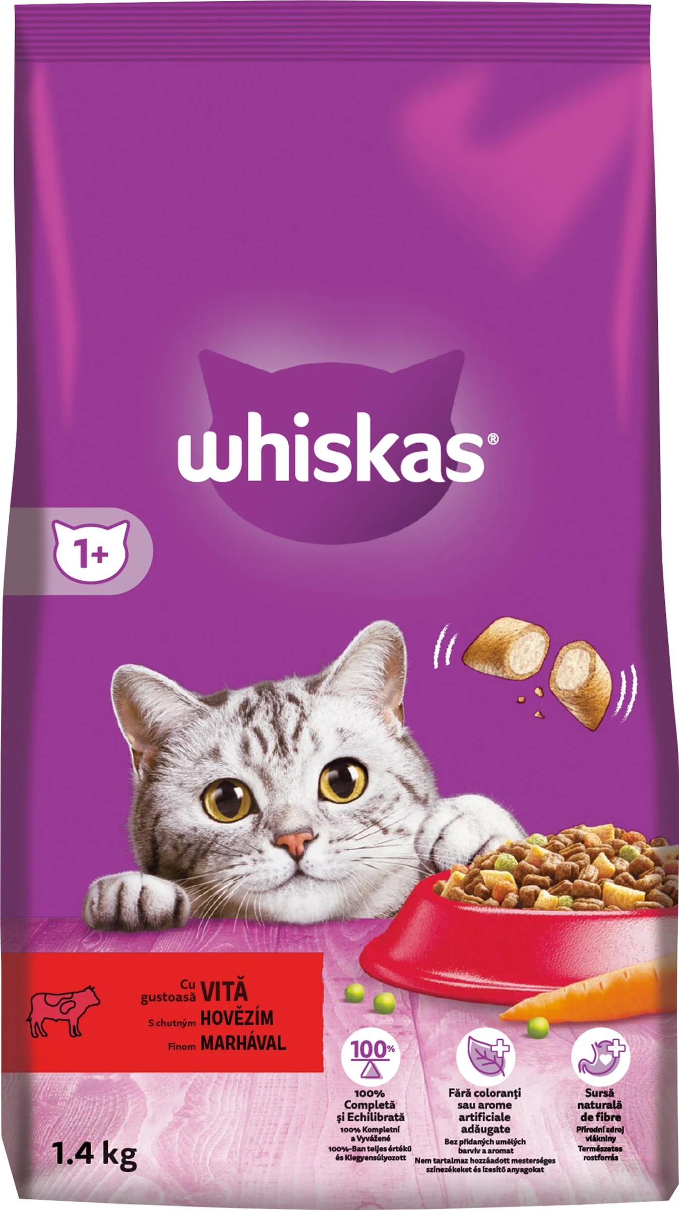 WHISKAS Granule s hovädzím 1,4KG 1×1,4kg, granule pre mačky