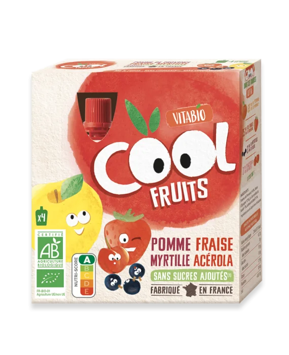 VITABIO Cool Fruits BIO vrecko jablko, jahody, čučoriedky 4×90 g, ovocný bio príkrm